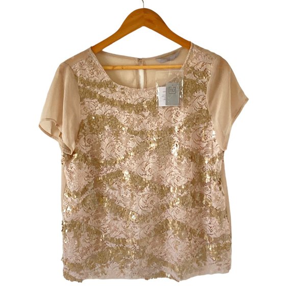 Tu Tops - BNWT Tu Women's Cream Beige Sequin Embellished Blouse Size 14